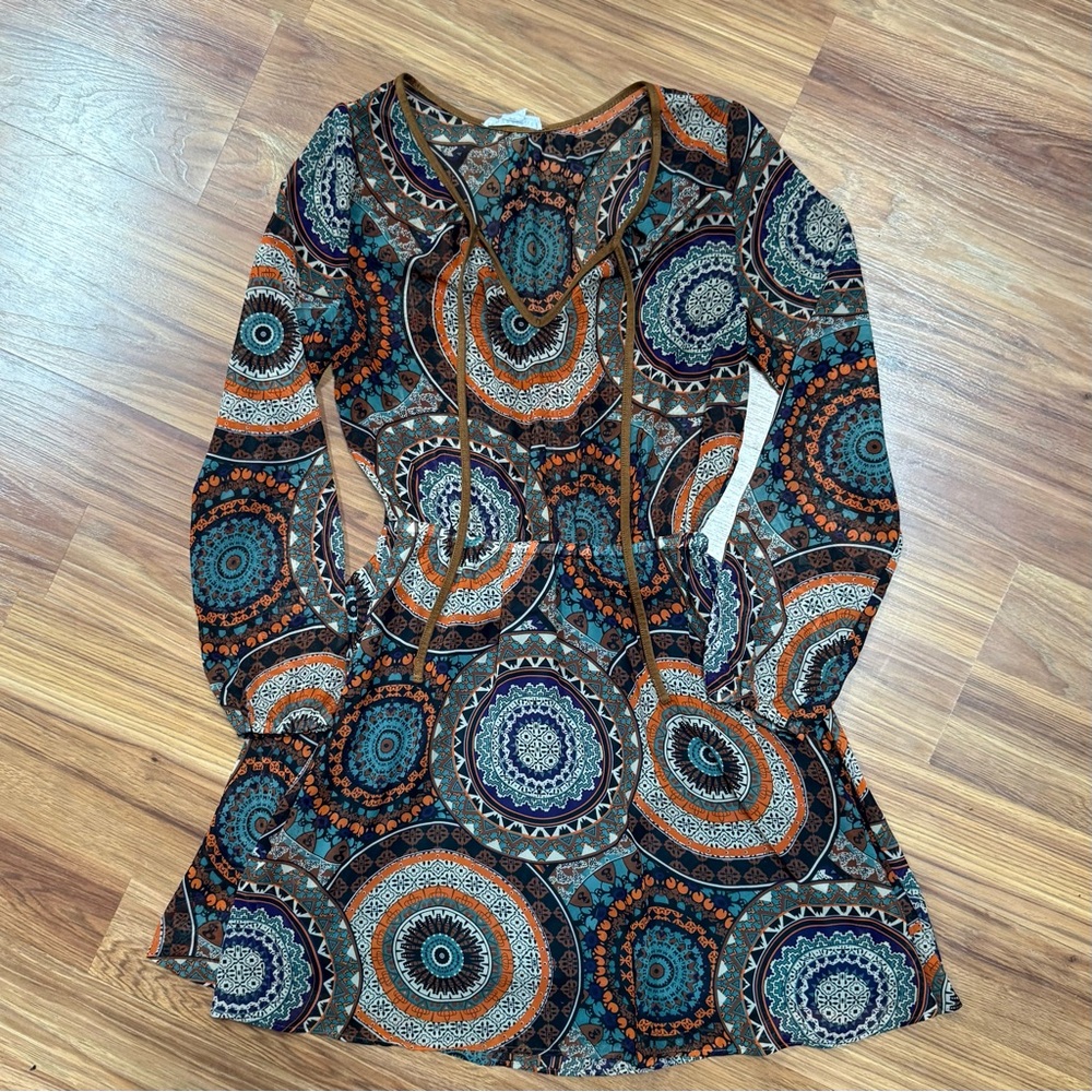 Bohemian Mandala Print Long Sleeve Dress